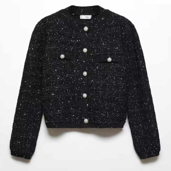 Mango - Ladies, Tweed Cardigan with Jewel Button - Black. Size: S. NWT - Picture 15 of 16